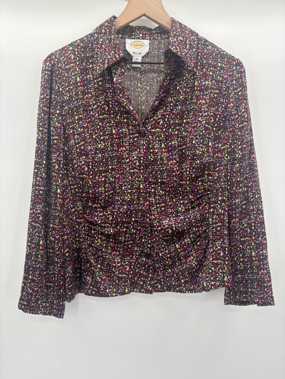 Talbots Pure Silk Multicolor Abstract Confetti Print Blouse Size 10
